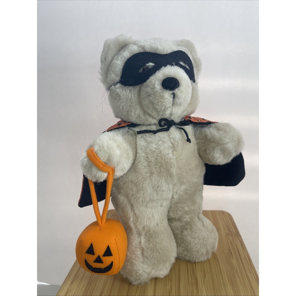 Vtg 1984 Dakin Halloween Bear 10" Plush Trick or Treat Teddy with Pumpkin‎ Clean